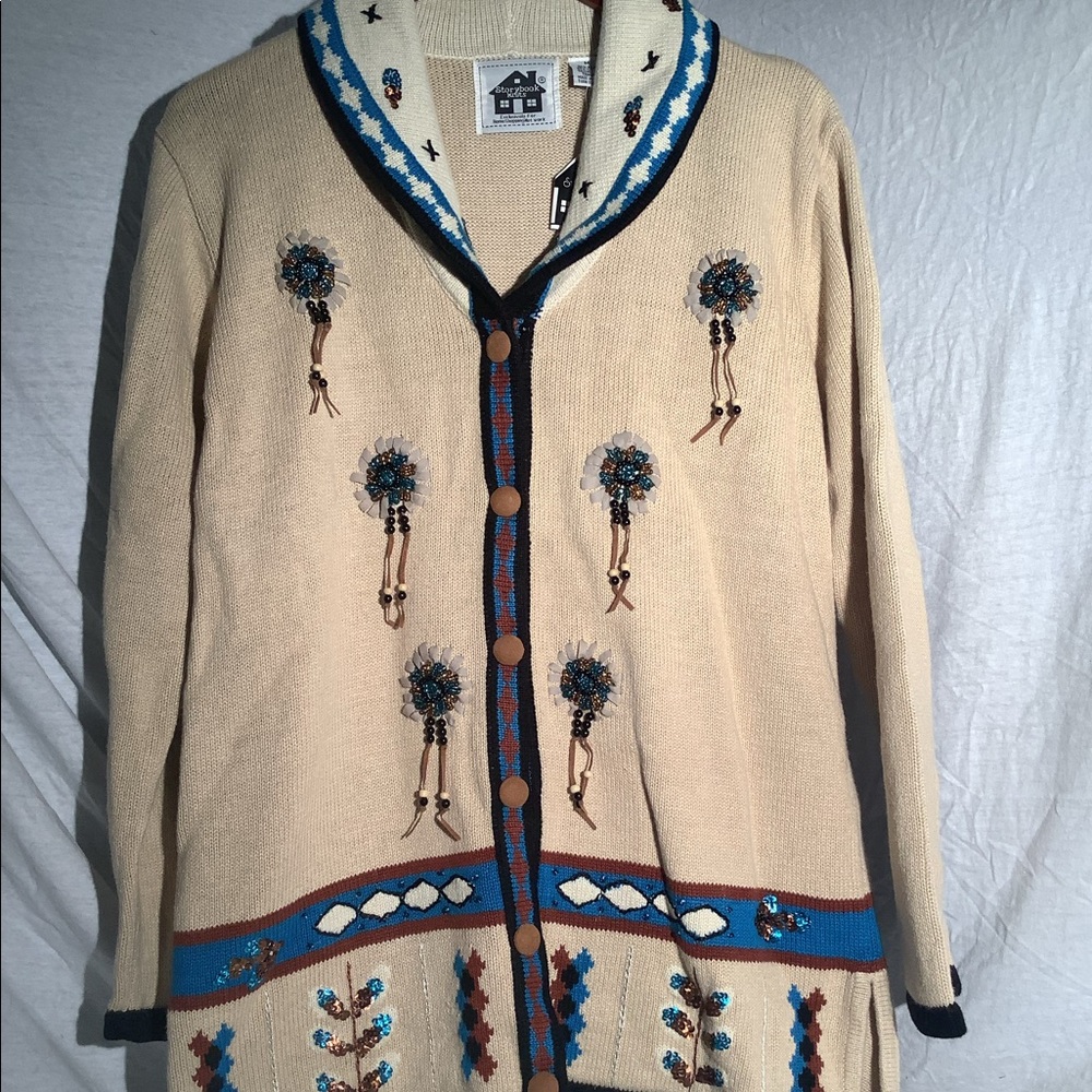 Women’s Storybook cardigan sweater, “Indian Children”